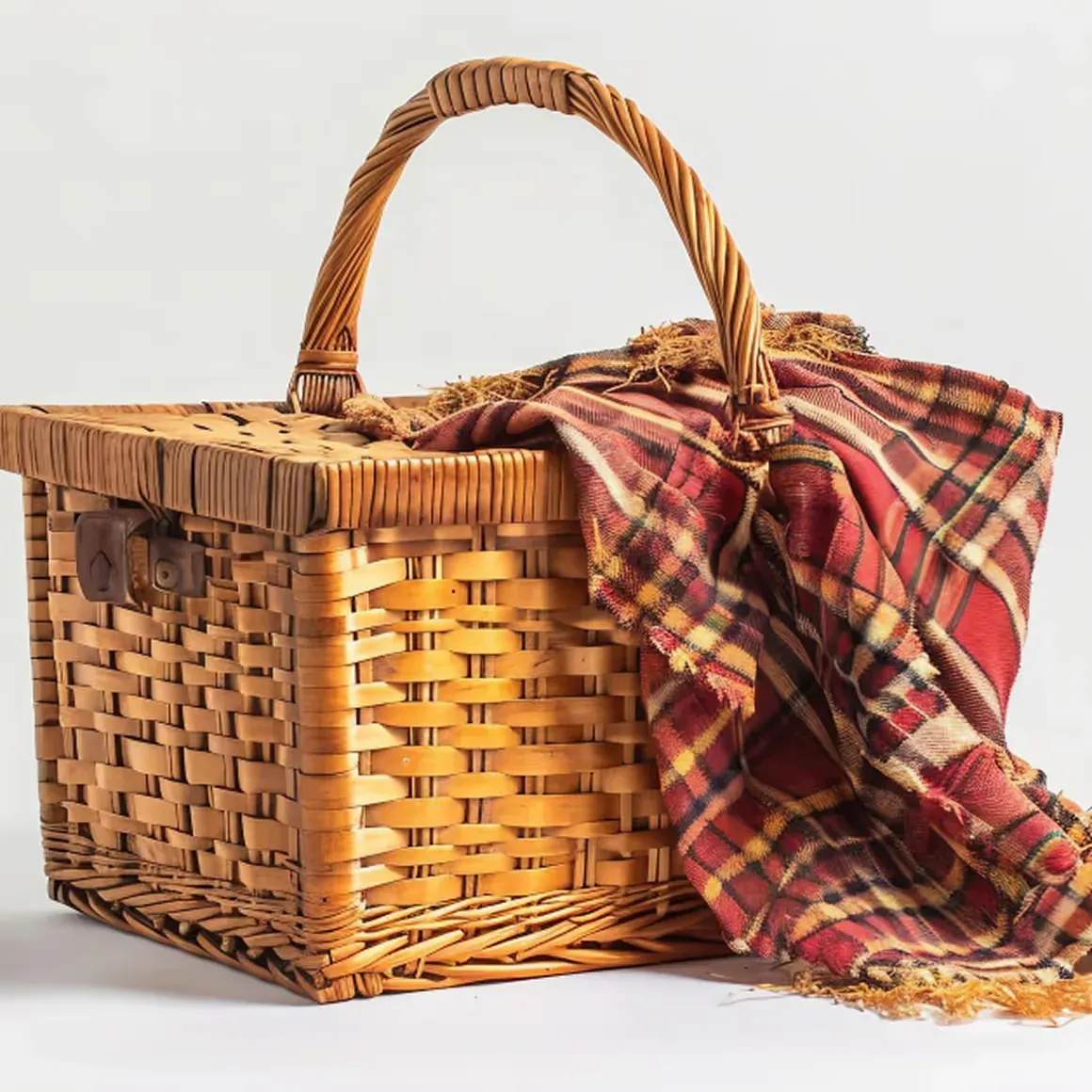 Willow, woven green and dried on the frame, with a folding handle and a linen liner.